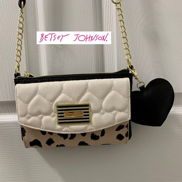 BETSEY JOHNSON CREAM LEOPARD & BLACK CROSSBODY - Picture 1 of 6